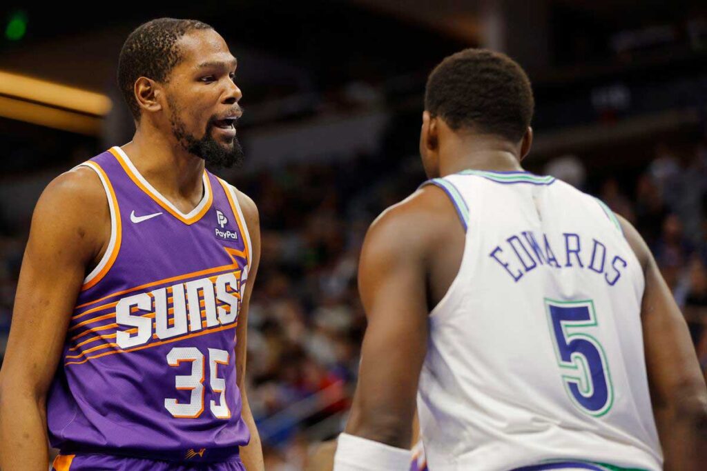 Kevin Durant face à Anthony Edwards